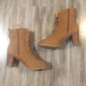 Tan combat boots with heels